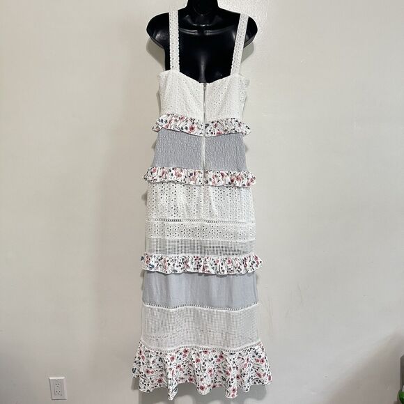 Lulus Lost In Lunar M Florance Cottagecore Linen Cotton Eyelet Tiered Maxi Dress - Picture 8 of 14